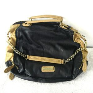 Steve Madden Black Tan Cream Faux Leather Shoulder Bag Purse Zip Detail Chain